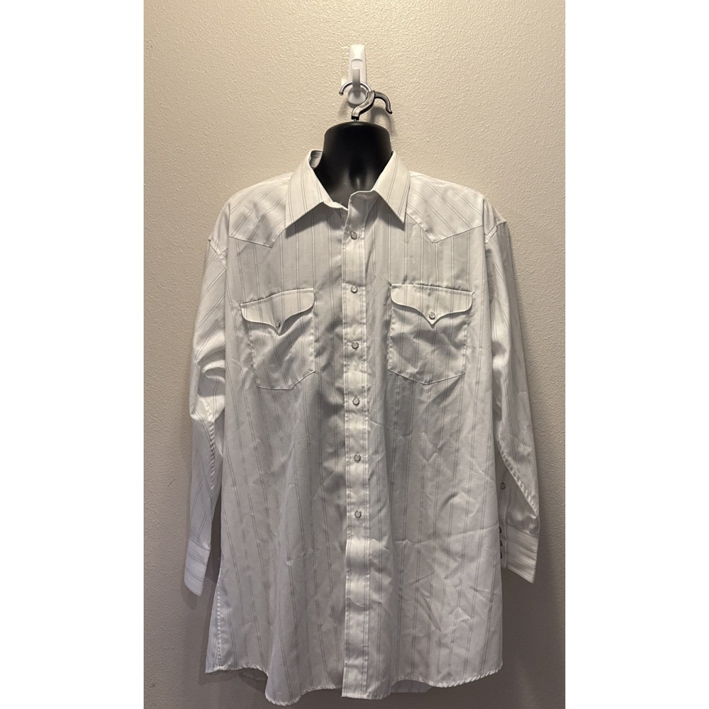 Vintage Panhandle Slim Pearl Snap Shirt Mens 18-34  Blu‎ Pinstripe Western Rodeo